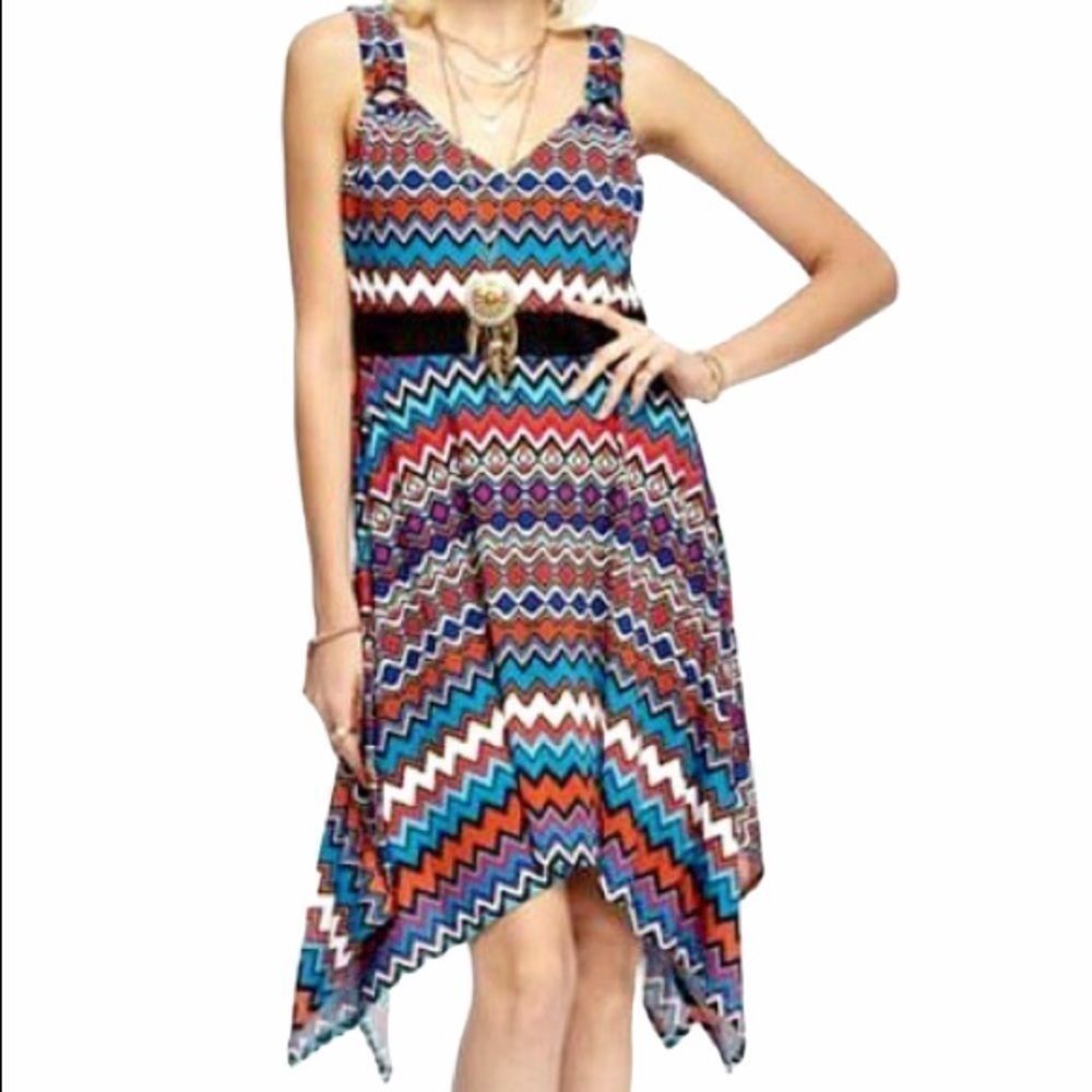 Halo Multicolor Stripe Sleeveless Belted Handkerchief Midi Dress Size Large